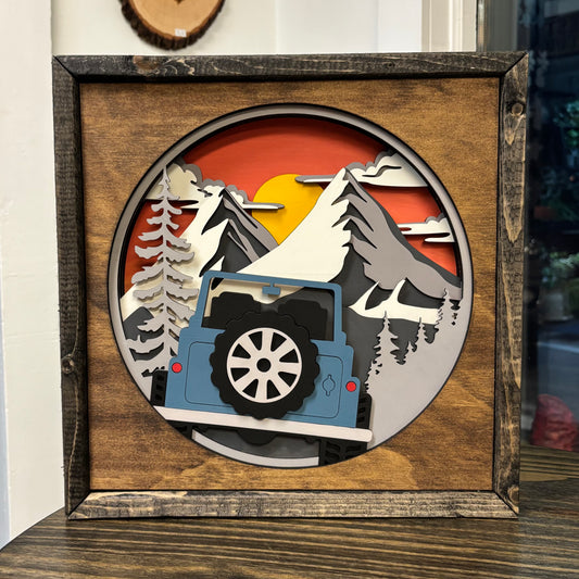 Off Road Vehicle Framed Mountainscape